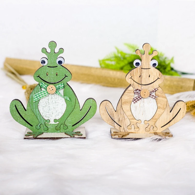 

Easter Frog Decoration Wooden Frog Ornament Tabletop Decoration Craft Ornament on Your Desk, Bedside