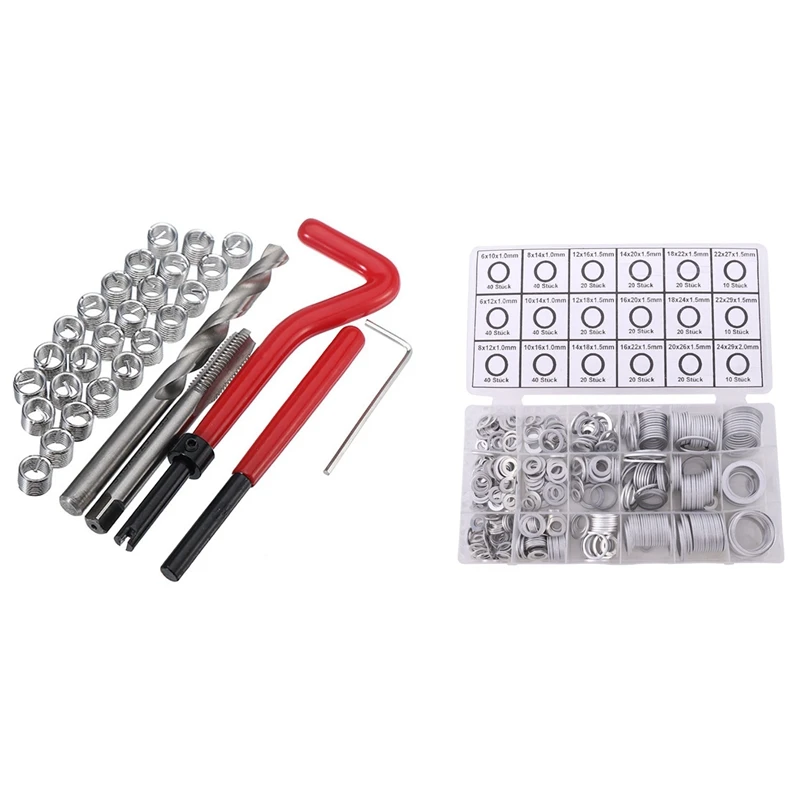 

450Pcs Gaskets Washers Pure Gasket Flat Gasket With 30Pcs Car Engine Block Restoring Damaged Thread Repair Tool Kit