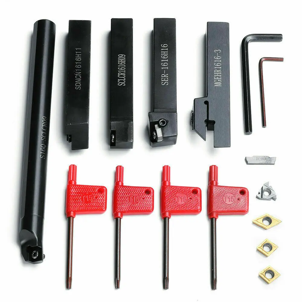 

SCLCR SDNCN S16Q-SCLCR09 SER1616H16 MGEHR1616-3 5pcs 16mm Shank Lathe Turning Tool Holder Boring Bar CNC Set with Carbide insert