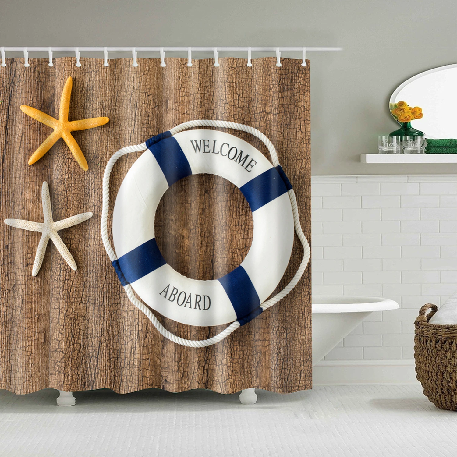 Colorful Beach Conch Shower Curtain starfish Shell Waterproof bath curtain Printing Bathroom Decor large 200x180cm sweetenlife | Дом и сад