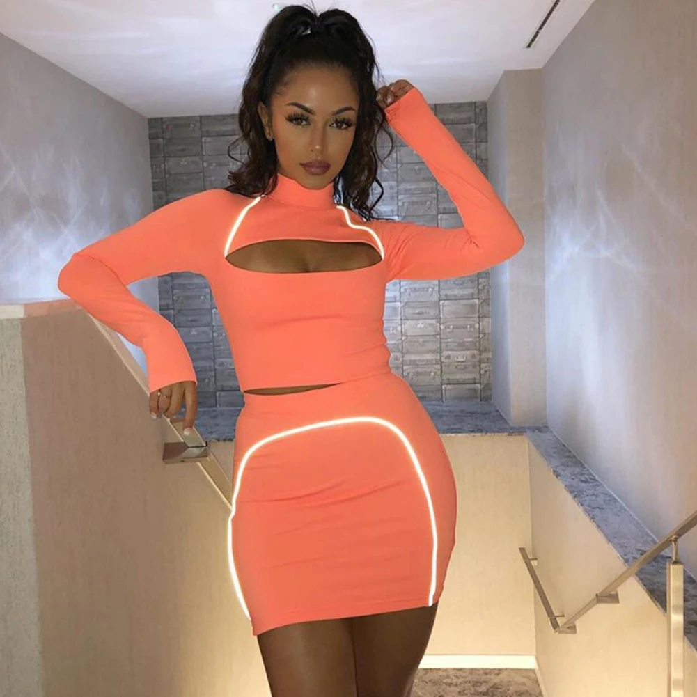 2 шт. светоотражающий женский комплект одежды повседневный короткий топ с