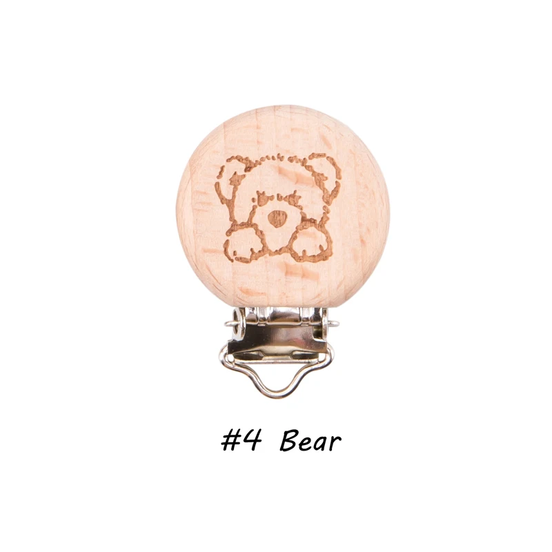 bear Let's Make/прищепка для пустышки, 10 шт., круглая деревянная гравировка на заказ, деревянная прищепка для пустышки, нейтральный подарок для соски, цепочка для зубов - Цвет: bear