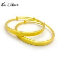 kissflower br34 fine jewelry wholesale fashion woman girl birthday wedding gift round matte 24kt gold resizable bracelet bangle