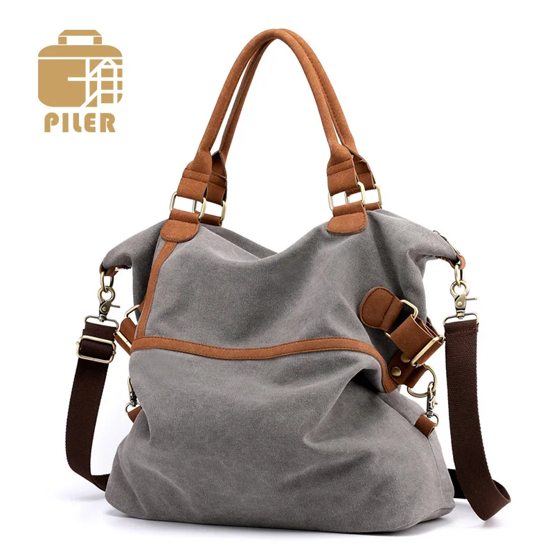 Сумка-тоут женская винтажная дизайнерская большая кожаная парусиновая