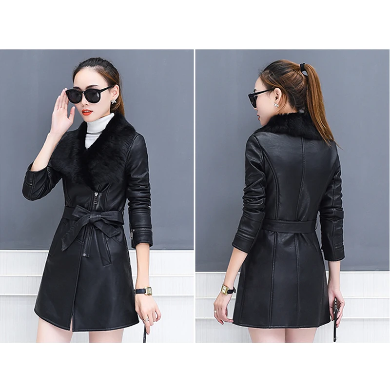 Женская кожаная куртка для зимы 2019 нового размера плюс теплое приталенное
