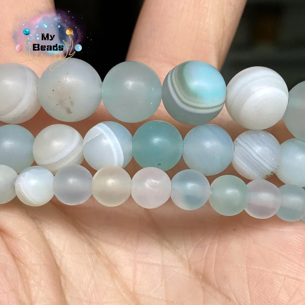 

Light Blue Matte Natural Agate Stone Beads Frosted Round Loose Beads For Jewelry Making Diy Necklace Bracelet Charm 6 8 10mm 15“