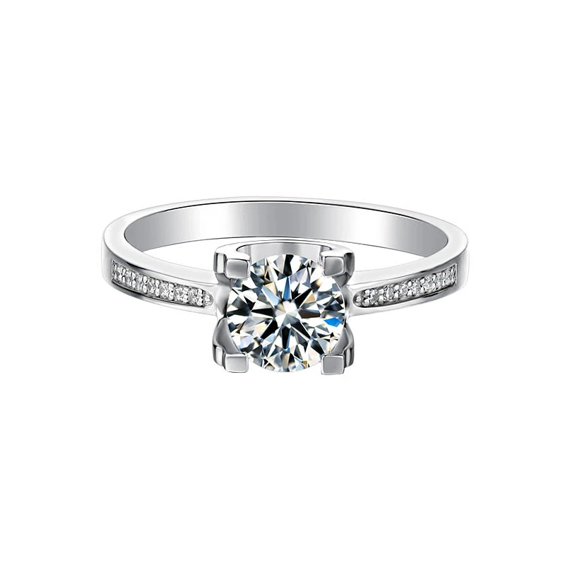 

Fine Mosaic Row Drill Four Claw Bull Head White Gold Plated Silver 1ct Moissanites Side Stone Cubic Zirconia Ring Jewlery M04D