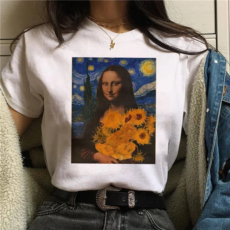 

Harajuku aesthetic tshirt women Mona Lisa spoof personality oil painting Tops Female T-shirt Vintage 90s Cartoon korean clothes