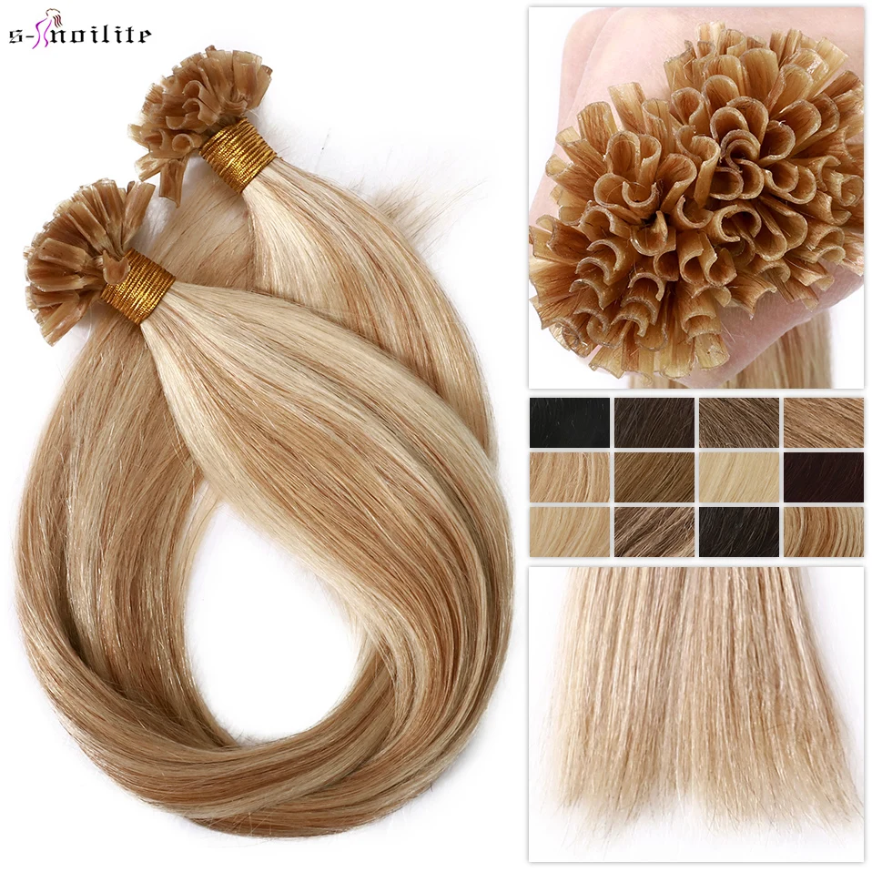 

S-noilite U Tip Hair Extensions For Volume 16'' - 24'' 1g/s 50g Straight Human Hair Keratina Pre-bonded Capsules Fusion Nail