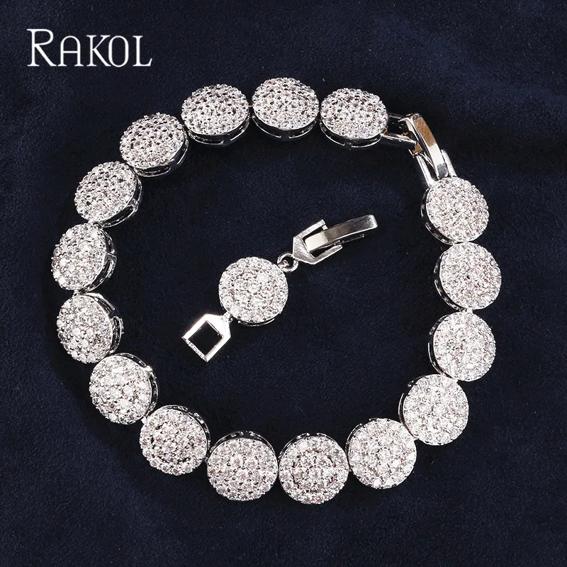 RAKOL Brand New Trendy Design Cute Round Cut Pink Cubic Zirconia Bracelet For Women Birthday Gift Jewelry