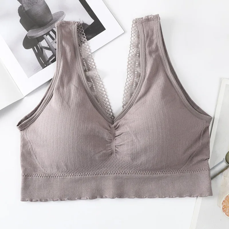

Japanese Deep V Sexy Lace Beautiful Back Wide Shoulders Gather Comfortable Seamless Yoga Sports Vest Type Tube Top