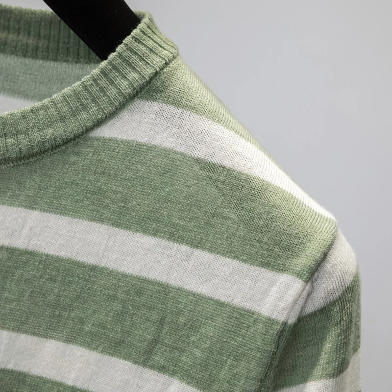 

Summer Thin Knitted Cardigan Striped Short Sleeve Black Striped Sweaters Women O Neck Korean Style Casual Sweet Soft Sweaters