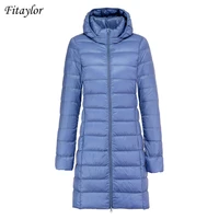 fitaylor 2021 autumn ultra light long thin casual coat winter white duck down jackets puffer jacket hooded slim parker outwear