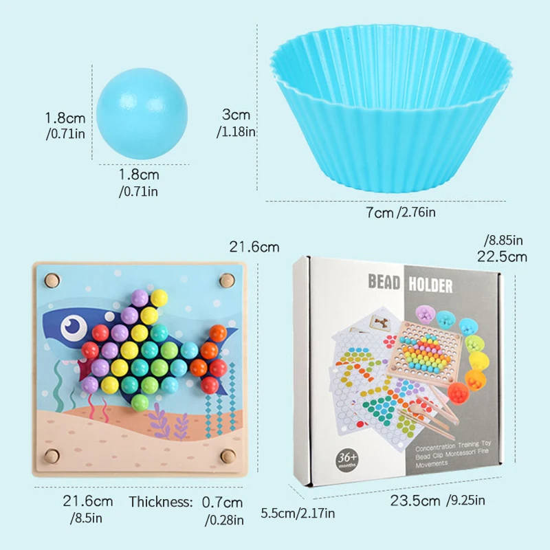 

Wooden Montessori Sorting Toy Color Stacked Match Educational Toys DIY Elimination Bead Clip Bead Fine Motor Training Board Game