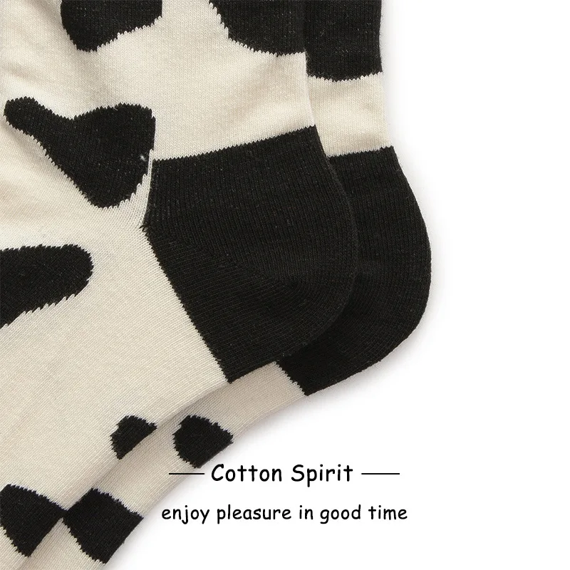 Women Men Solid Cow Print Cotton Sport Socks Ankle Socks Girls Unisex Ivory Base Black Pattern Winter Socks 5 pairs/ lot AL184SC