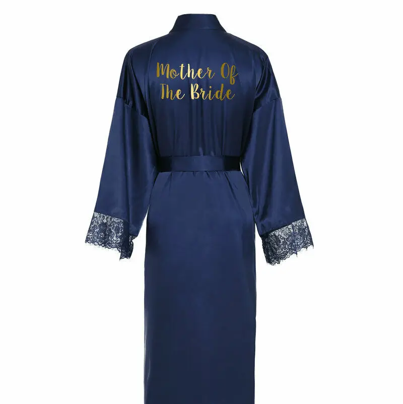 navy mother bride Owiter Шелковый атласный кружевной халат белый длинный халат для подружки невесты на свадьбу банный халат размера плюс платье подружки невесты Пижама - Цвет: navy mother bride