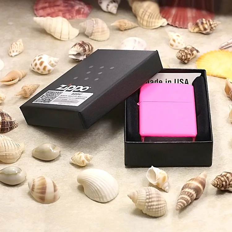 

Genuine Zippo oil lighter copper windproof Classic Pink neon cigarette Kerosene lighters Gift With anti-counterfeiting code
