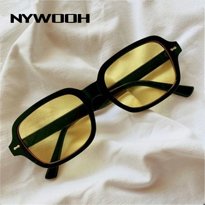 

NYWOOH Vintage Square Sunglasses Men Women Retro Small Frame Yellow Sun Glasses Female Jelly Color Eyewear
