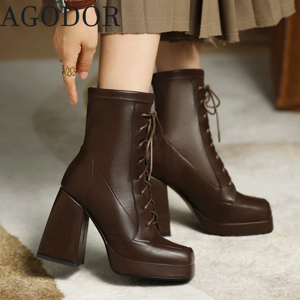 

Женские ботильоны со шнуровкой, на высоком массивном каблуке и платформе, размеры 34-46