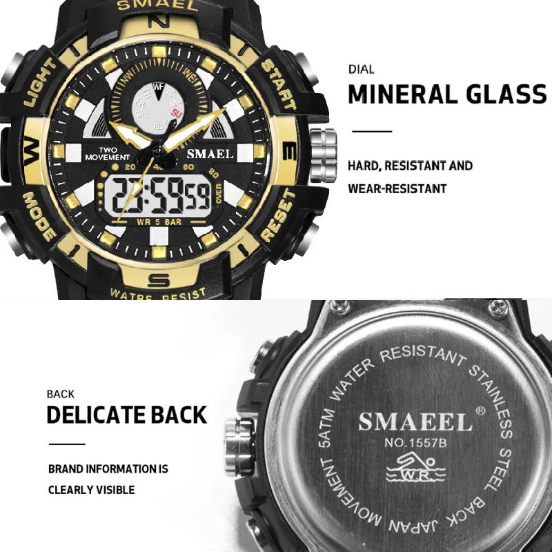 Детские часы SMAEL, спортивные часы для мальчиков, будильник, водонепроницаемый секундомер, браслет reloj 1557B, цифровые часы для детей от AliExpress WW