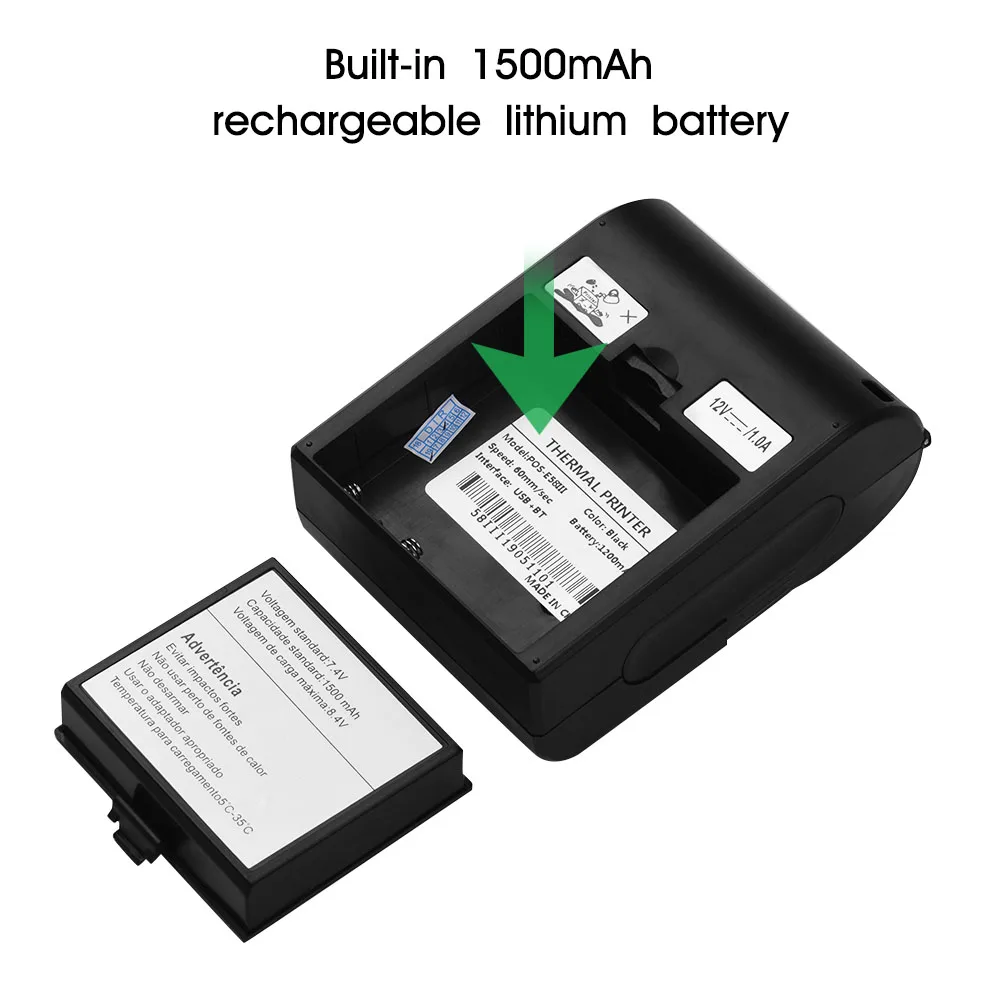 Беспроводной термопринтер BT 58 мм для чеков портативный персональный мини