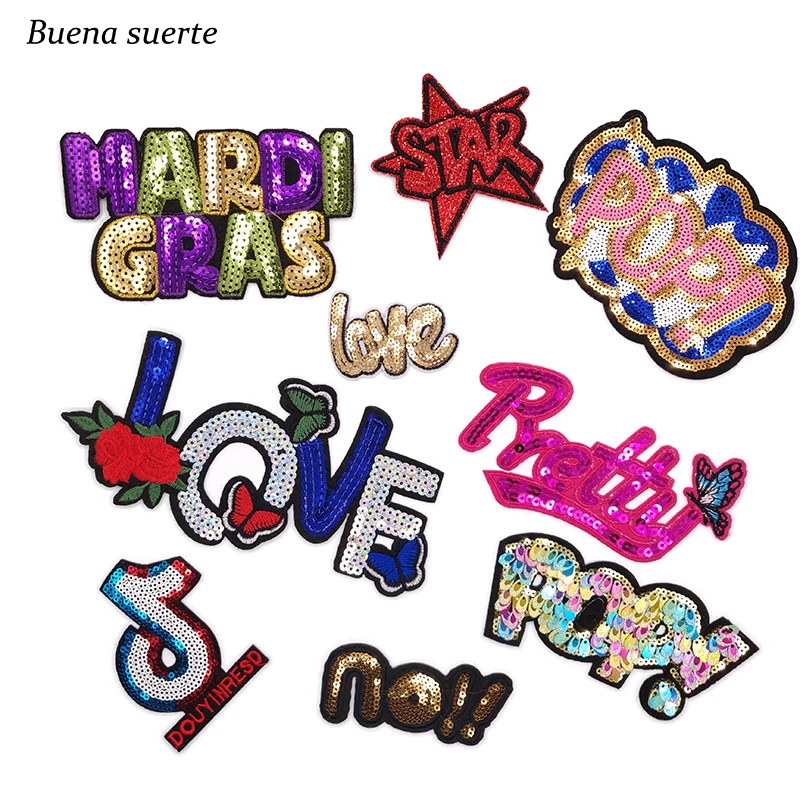 Блестки буквы Pop LOVE Tik Note Мультяшные вышитые нашивки в полоску железные на одежду