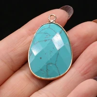 natural stone gold plated pendants water drop blue turquoises charms for jewelry making diy women necklace accessories