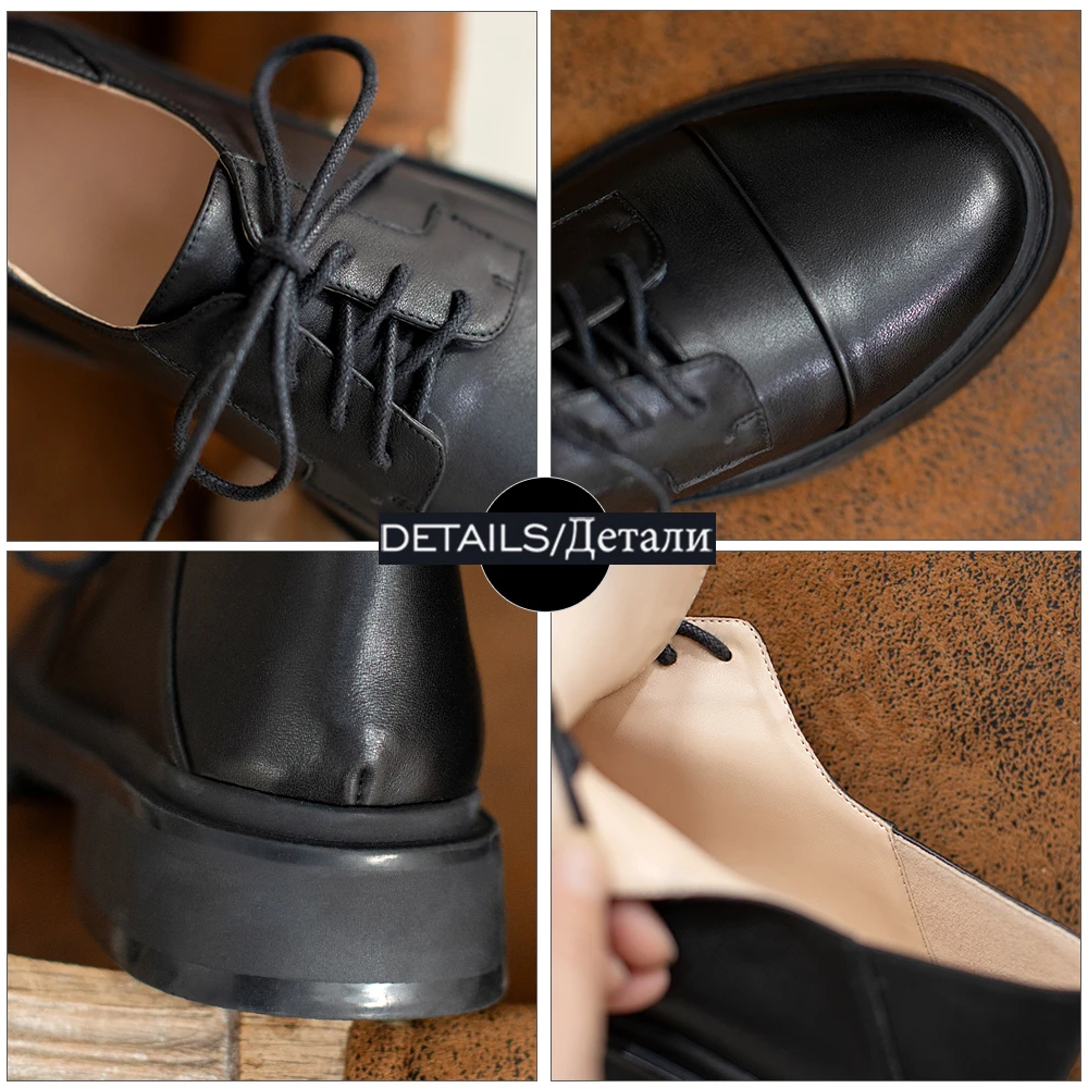 

ISNOM Fashion Casual Flats Women Round Toe Genuine Leather Derby Spring New Platform Lace Up Sneakers Shoes 2021