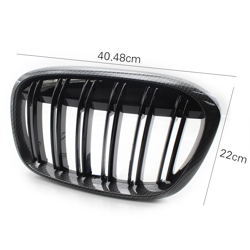 

Dual Slat Kidney Grille Carbon Fiber Look Frame Outdoor Parts Personal Car Accessories for BMW F49 F48 X1 2016-2019