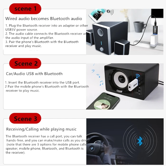 

Bluetooth 5.0 audio receiver USB car adapter wired to Bluetooth DIY audio AUX headset can call