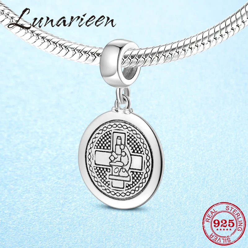 Новый 925 пробы Серебряный биолог микроскоп бусины Подвески подходят