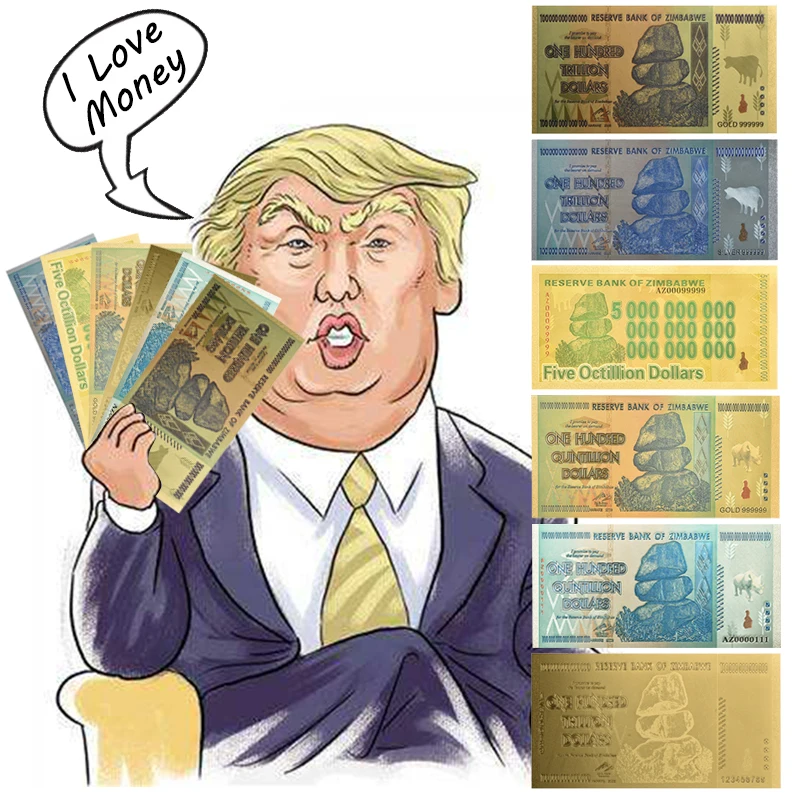 Zimbabwe$ Z100 триллион/100 кинтриллион/5 октиллион/100 декальон долларовые банкноты из золотой фольги реплики банкнот Бумажные деньги бизнес подарок