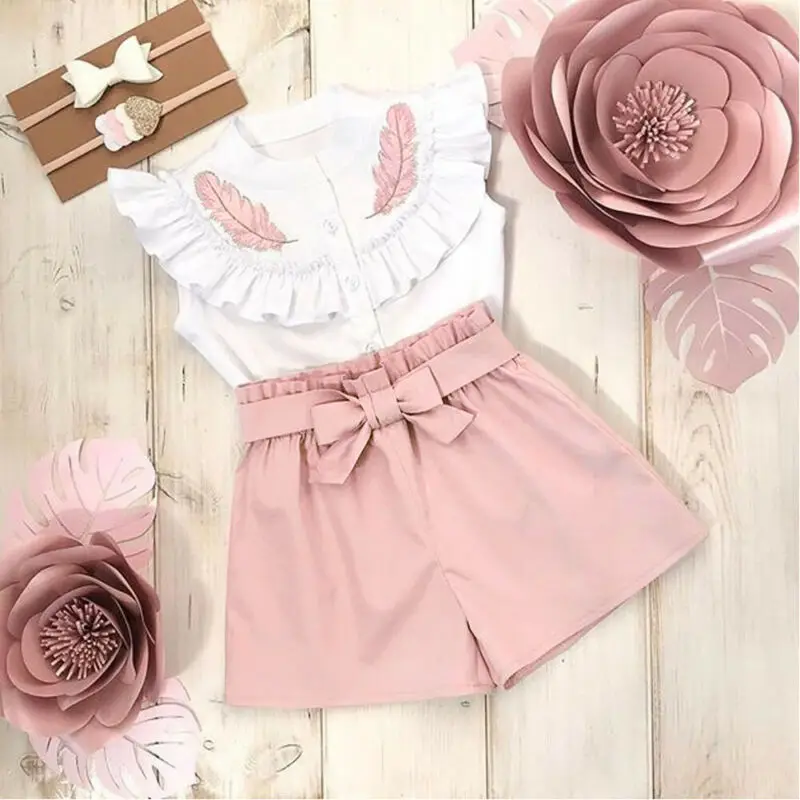 

Fashion Toddler Kid Baby Girl Summer Button Tops Shirt Short Pants Outfit Set Clothes 2PCS