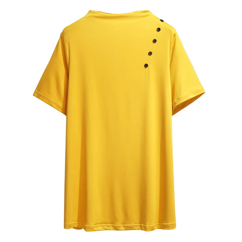 Женская свободная футболка на пуговицах Черная/желтая/серая Повседневная с