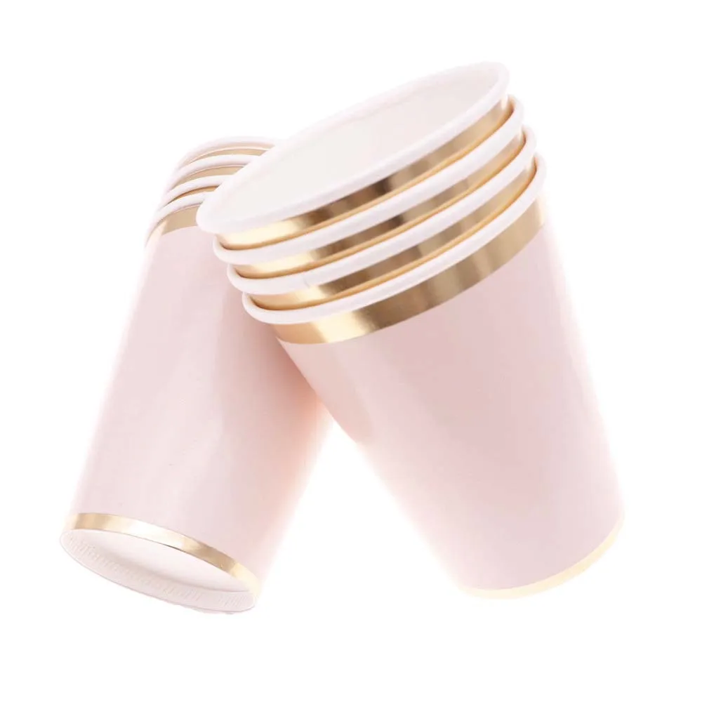 cup8pcs Одноразовая тарелка для торта на день рождения, Рождество, розовые вечерние украшения, макет, бумажная тарелка, посуда - Цвет: cup8pcs
