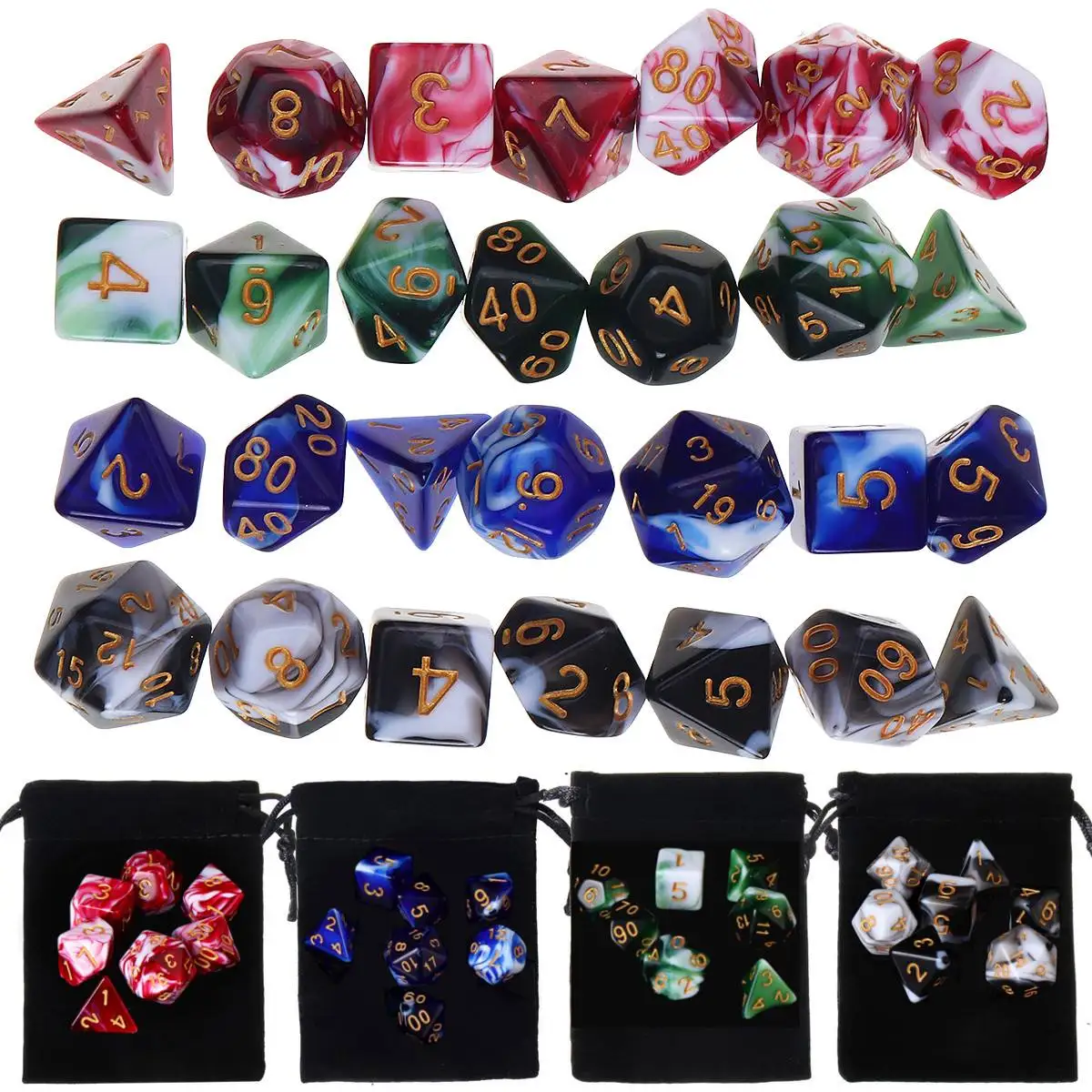 

28Pcs/Set New Arrival Acrylic Dice Set Polyhedral Dice with Black Drawstring Gifts Bag for Tabletop RPGs Games