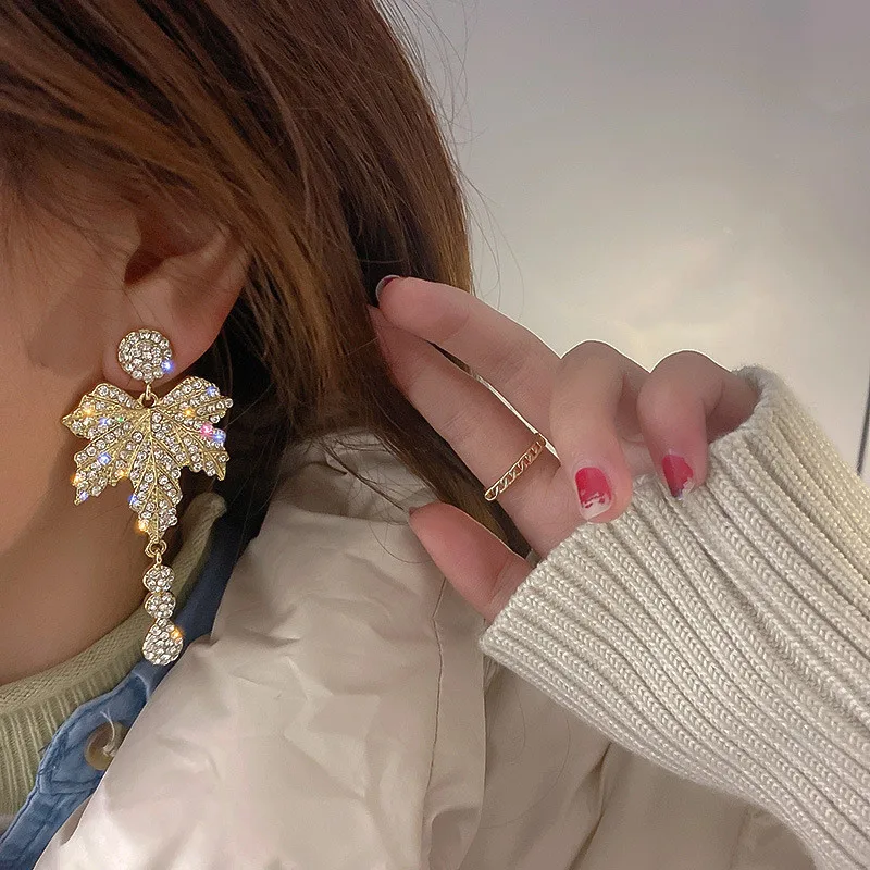 FYUAN висячие серьги с золотыми листьями и кристаллами для женщин длинные