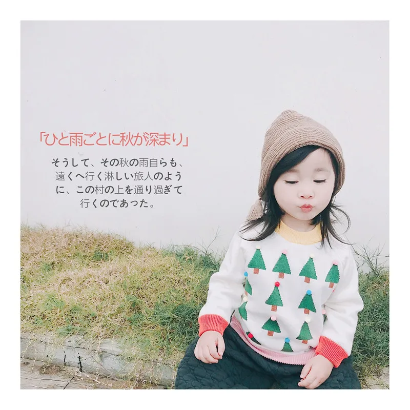 Tonytaobaby Winter Clothes New Children's Clothing White Christmas Tree Knit Sweater Baby Girl Sweater Christmas Sweater