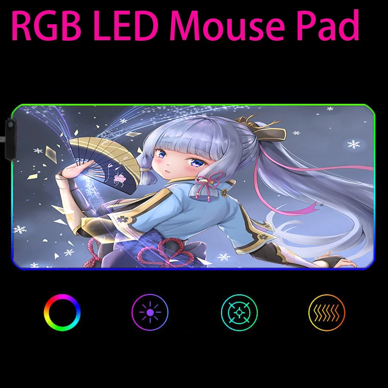

kawaii Genshin Impact RGB Mouse Pad gaming accessories Gamer desk Mat Laptop Keyboard Table carpet 90x40cm large rubber mousepad