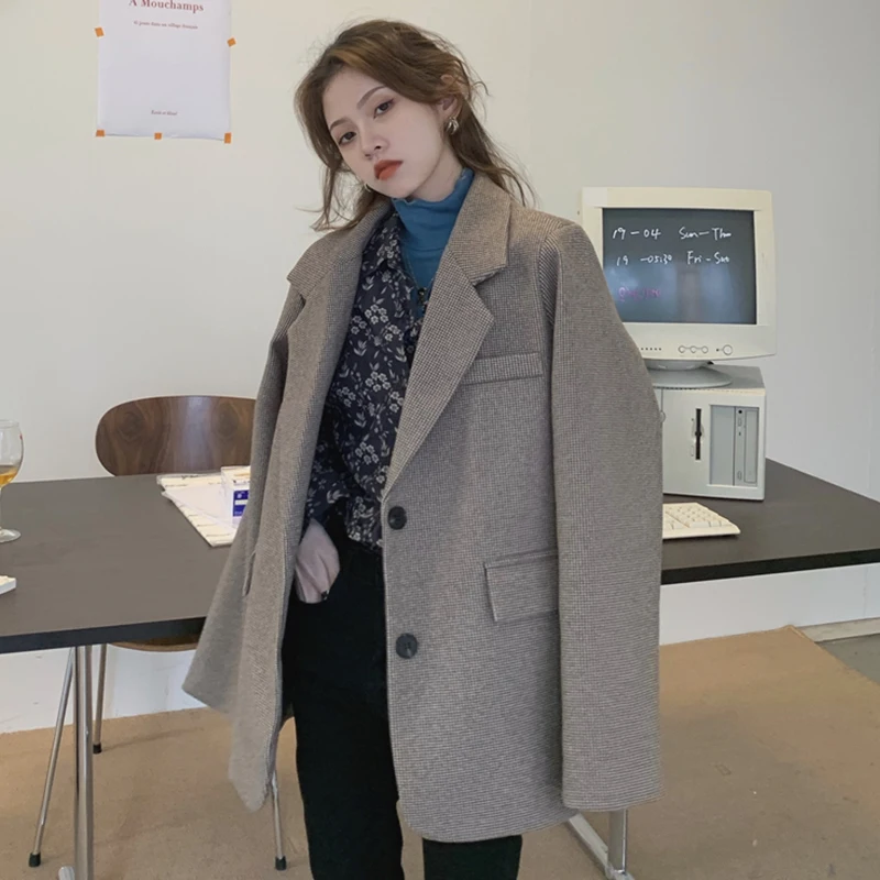 

Женский клетчатый блейзер в Корейском стиле, маленький осенне-зимний костюм в стиле ретро, выбор интернет-знаменитостей, зимний дизайн