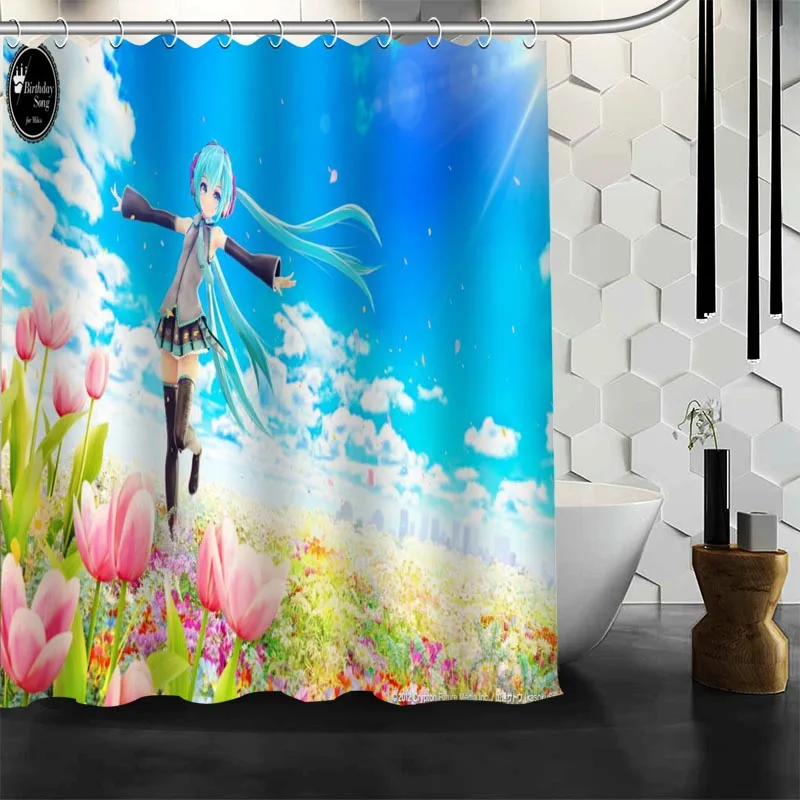 Аниме Hatsune Miku занавеска для душа полиэстер ткань принт Водонепроницаемая занавеска для ванной 12 крюк занавеска для ванной - Цвет: 4