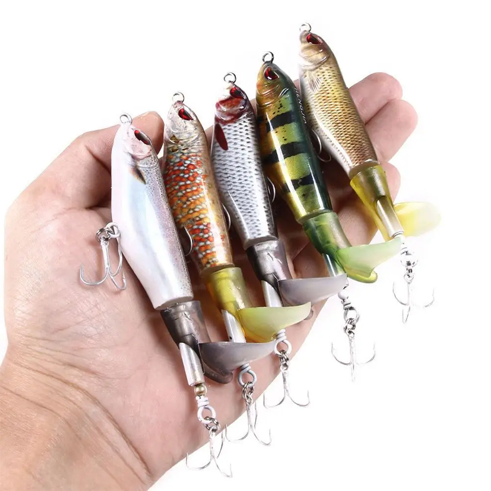 

1Pcs Pesca With Propeller Topwater Fishing Lures 11cm 12.5g Artificial Bait Hard Plopper Soft Rotating Tail Fishing Tackle Geer