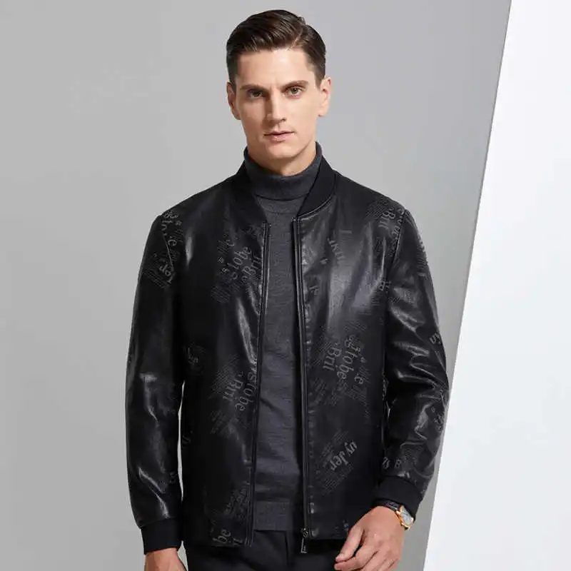 

2021 Autumn New Korean Youth Men's Clothing Baseball Collar Thin Tide Printed Short High-Quality Coat Leather Jacket Male