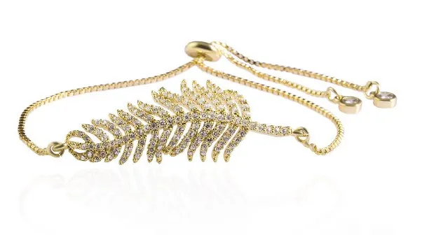 Браслет с кубическим цирконием "лист" мультиколорного микро-паве, регулируемый на силиконовой золотой цепи с подвеской "змея" xdv2.