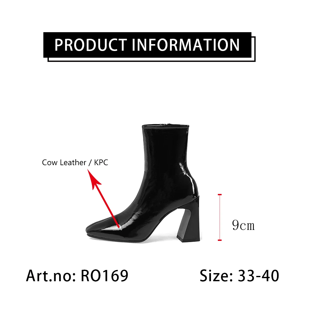 

RJN Stylish Simply Ankle Boots Classic Little Square Toe Sense of Desig Heel Zipper Women Shoes Autumn Ladies Boots Black RO169