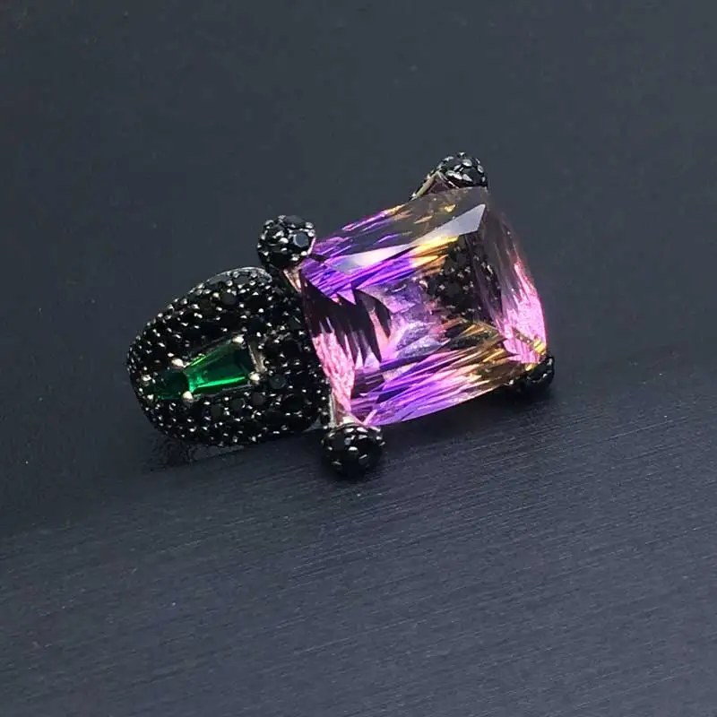 Женское и мужское кольцо из серебра 925 пробы с натуральным аметрином | Украшения