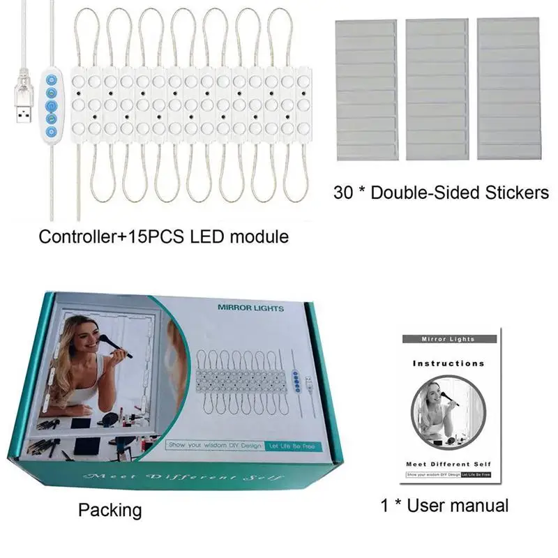 

LED Mirror Light Dimmable Heart Mirror Lighting With 45 Leds DIY Make Up Light For Dressing Table USB Makeup Mirror Light