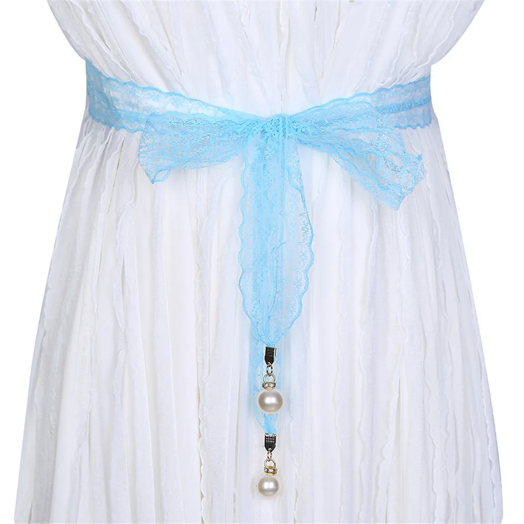 

Ремень женский тонкий кружевной, модный эластичный пояс с имитацией жемчуга, украшение для платья и юбки, хороший подарок