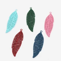 20pcslot new cute filigree feather charm material green pink blue pendant charm 4211 5mm jewelry making charms