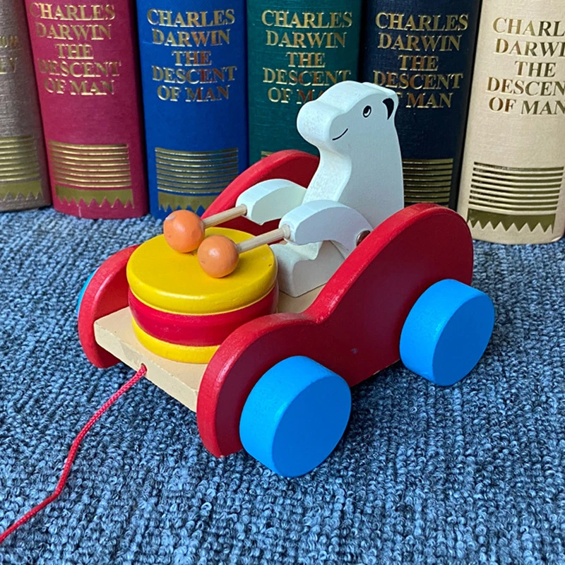 

Wooden Car Car Accessories Toy Cute Wood Material Wooden Animal Pull Rope Cartoon Bear Rabbit Drag Car Baby Children Toy Gift